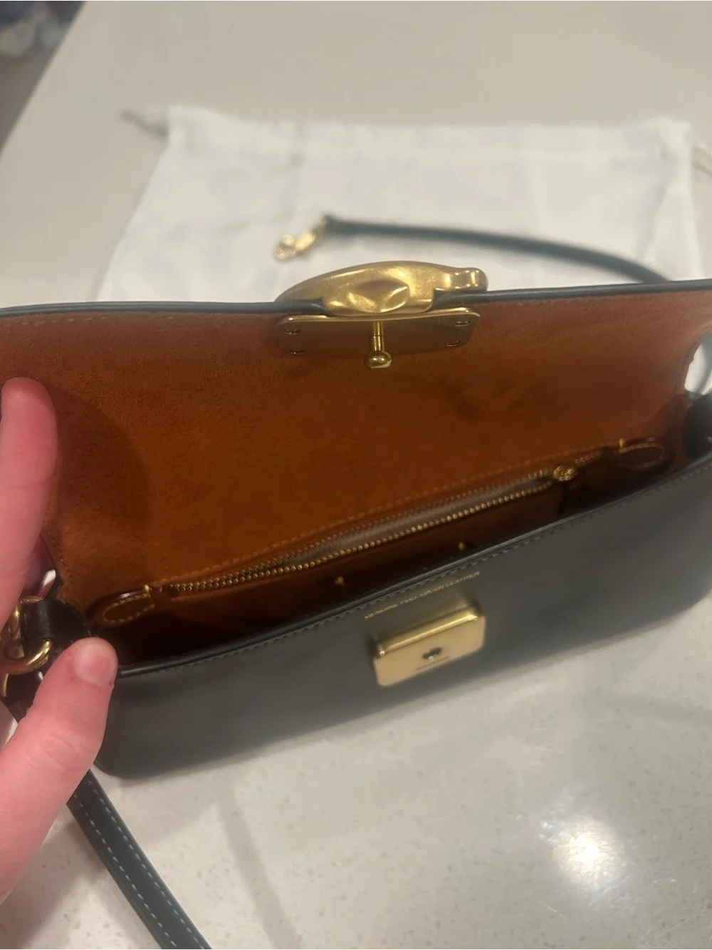 Coach Black Leather Crossbody with Gold 'C' Accent